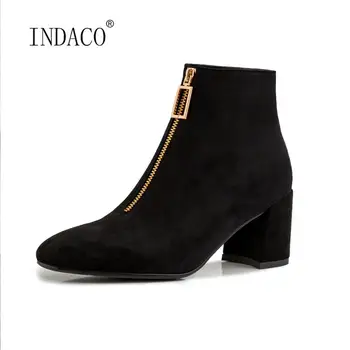 

Boots Women 2020 Suede Ankle Boots Thick Heels Female Boot Zip Office Shoes Woman Winter