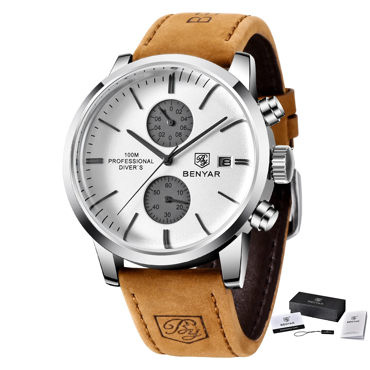 2022 New BENYAR Leather Men Quartz Wristwatches Luxury Brand 100M Waterproof Men Watch Military Sports Chronograph Watch for Men 