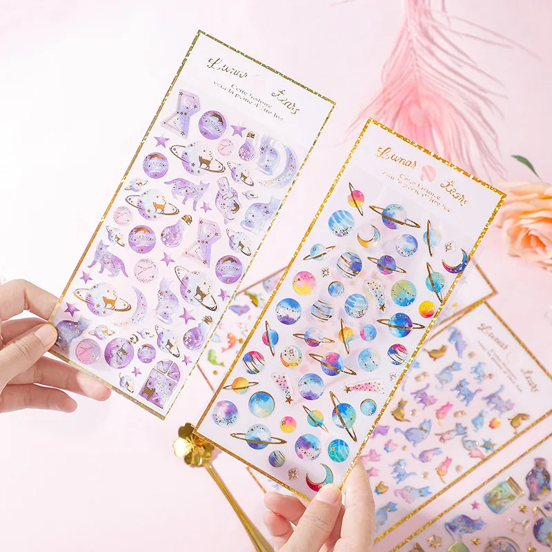 

Korea Stationery Waterproof Stereo Stamping Plastic Sticker Student Handbook Album Crystal Sticker Cartoon Sticke