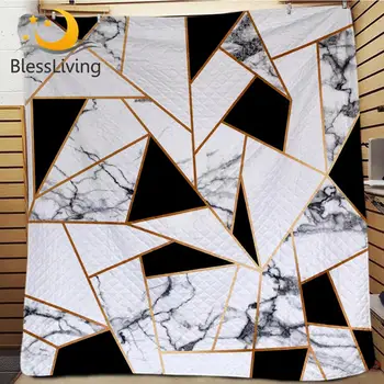 

BlessLiving Geometric Thin Comforter King Black White Quilt Marble Texture Bed Coverlet 100% Microfiber Bedspread Stylish colcha