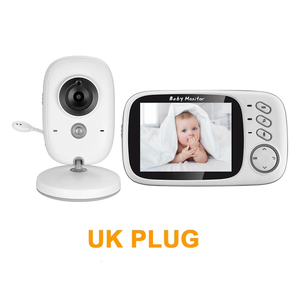 UK Plug Fuers Baby Monitor Wireless 3.2inch LCD Monitor For Baby Night Vision Audio Music Camera Auto-Temperature Digital Video Monitor - Color: UK Plug
