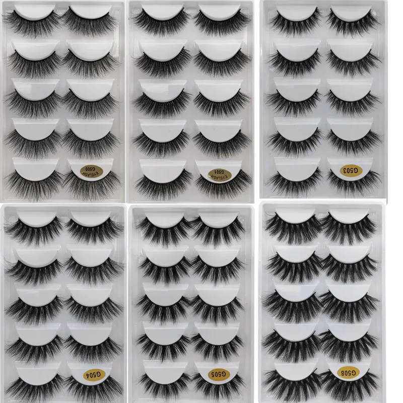 

5Pairs/Set Makeup Natural 3D Volume Mink False Eyelashes Curl Cross Long Thick Mink Lashes Soft Handmade Eye Extension Lashes