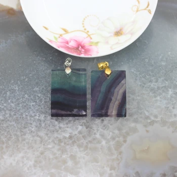 

5pcs Fluorite Slab Pendant Necklace,Natural Fluorite Stone Slice Rectangle Nuggets Charms Jewelry Gold&silvers Bails 25x35mm