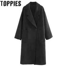 Зимнее пальто винтажное двубортное длинное шерстяное Женское пальто размера плюс abrigos mujer