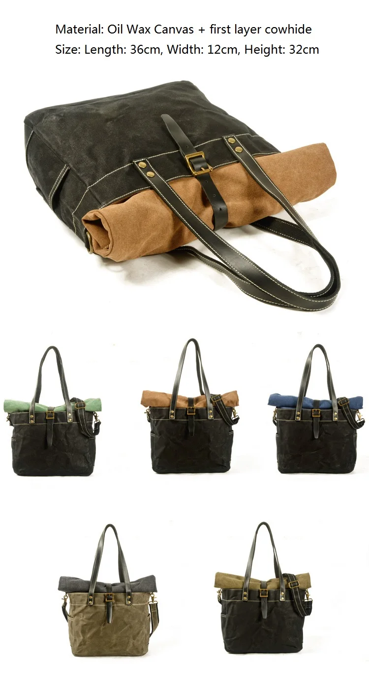 Color Display of Woosir Roll Top Canvas Tote