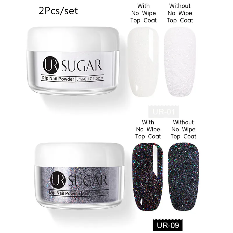2Pcs set 5 Ur Sugar 5 мл голографический блеск Dip порошок для ногтей градиентный французский погружающийся порошок для ногтей лазерное украшение для ногтей DIY натуральный сухой - Цвет: 2Pcs set 5