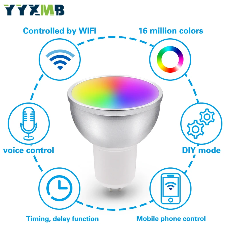 YYXMB умный дом Wifi умный светодиодный светильник Поддержка приложения Amazon ECHO/Google Home/IFTTT Голосовое управление RGB+ WW+ CW Светодиодный светильник чашка GU5.3 GU10