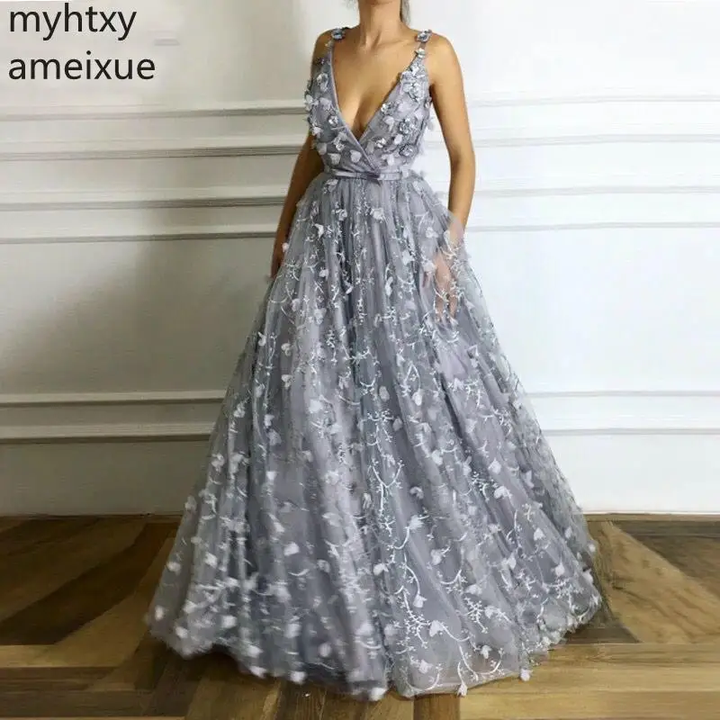 Новые Сексуальные на заказ кружева Vestiti Cerimonia серо-голубое Donna арабское платье Abiye официальное плюс размер вечерние платья для женщин