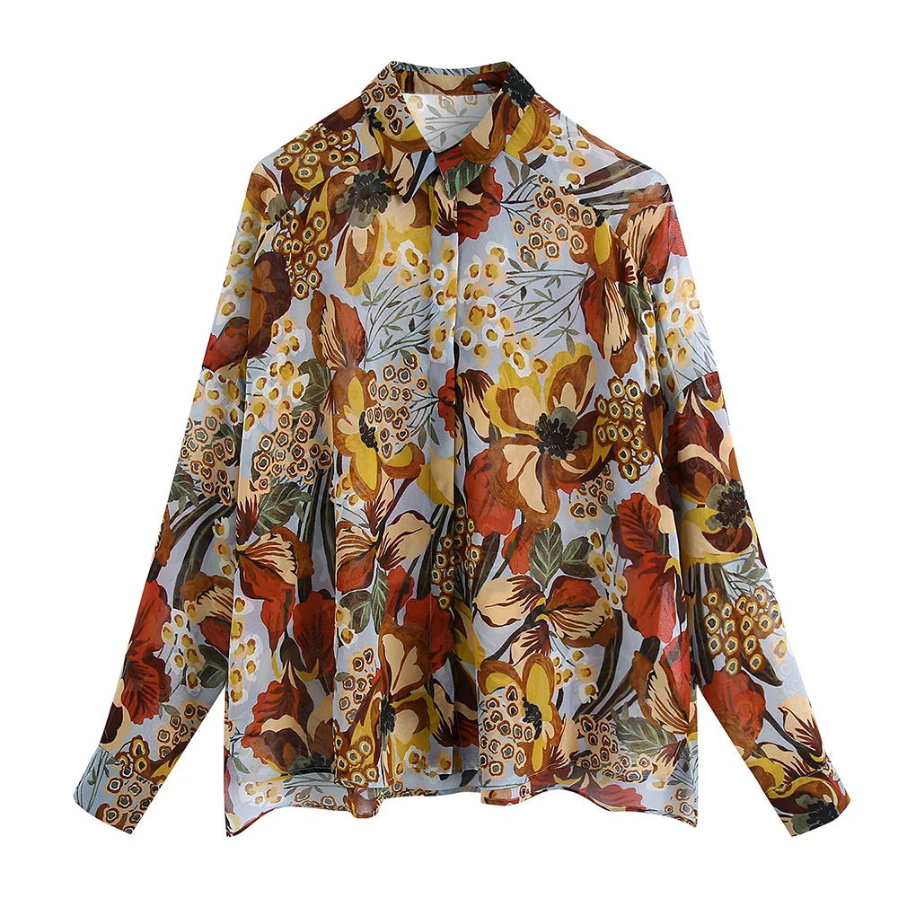 

Шифоновые блузки женские рубашки топы 2021 с длинным рукавом винтажная рубашка с цветочным принтом отложной воротник на пуговицах негабаритная рубашка топ