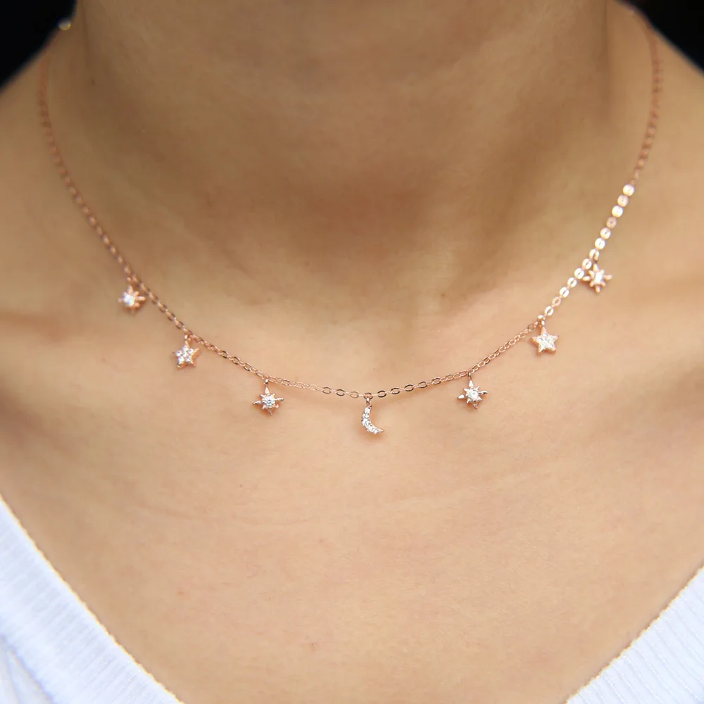 2019 new 925 sterling silver Jewelry Love moon star Necklaces & Pendants Chain Choker Necklace Collar Women Statement Jewelry