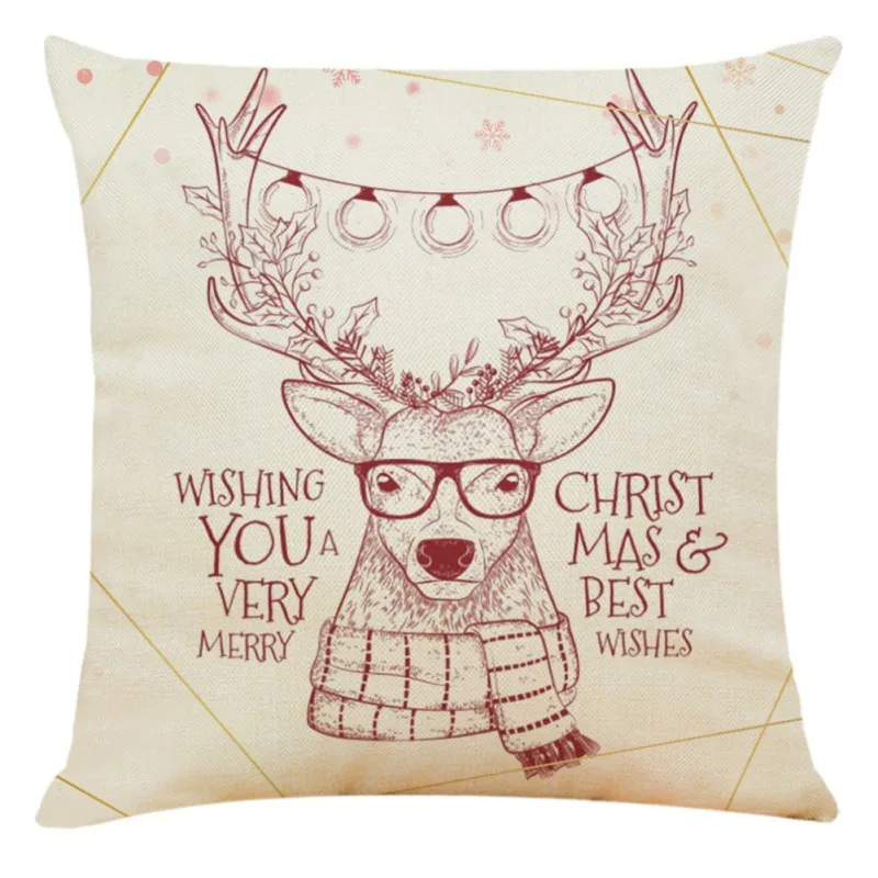 Cute Cartoon Linen Christmas Santa Claus Elk Throw Pillow Case Cover 45x45cm Merry Christmas Decorative Pillowcases