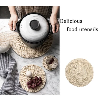 

4Pcs Dining Table Mat Corn Woven Heat Insulation Pot Holder Home Decoration Handmade Placemats Round Cup Coasters