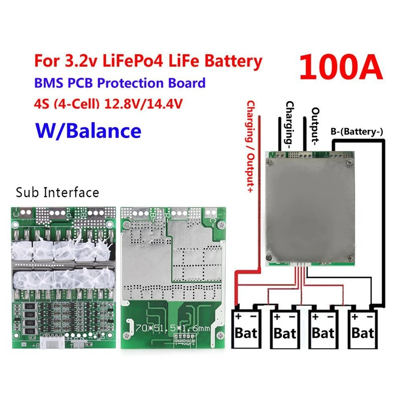 4S 100A 12 В Защитная плата для Lifepo4 Life 18650 железо фосфатный аккумулятор Bms модуль с функцией балансировки
