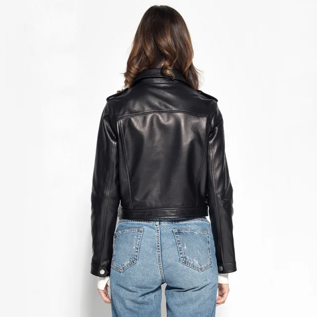 Natural Lambskin Sheepskin Coat Real Genuine Leather Jacket Women Motorcycle Biker Gothic Plus Size Oversize Autumn Winter 2023