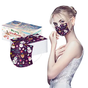 

50pcs Disposable Face Mask A Box Of Christmas Party Adult Facemask With Breathable Masks Industrial 3Ply Ear Loop Mascarillas