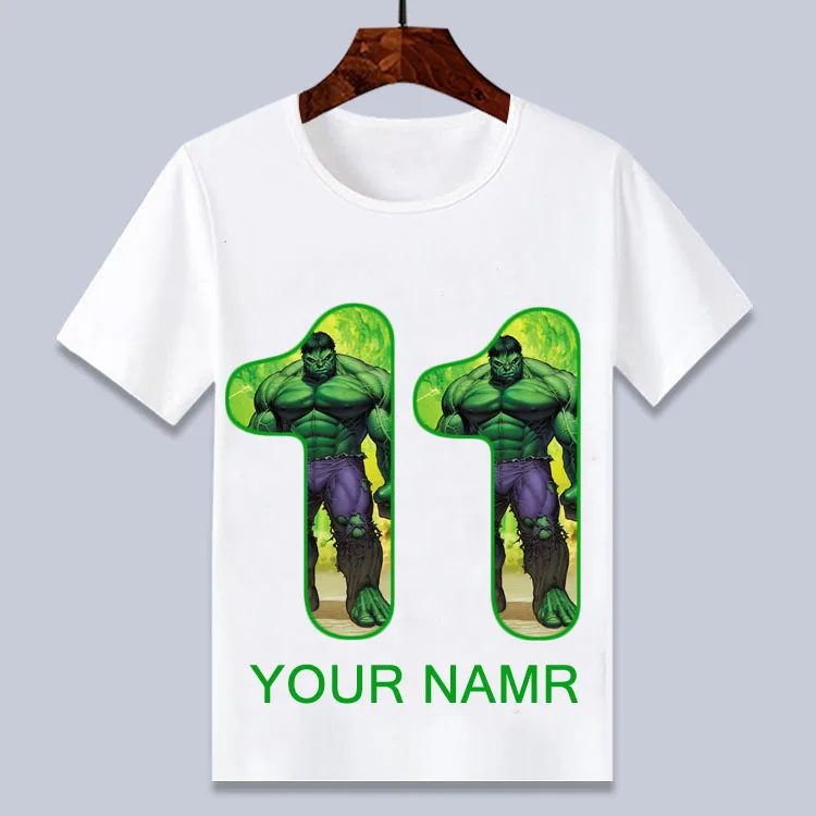 8 4-12T super hero Hulk Cartoon wihte happy birthday t shirt for boys and girls summer top birthday gift - Цвет: 8
