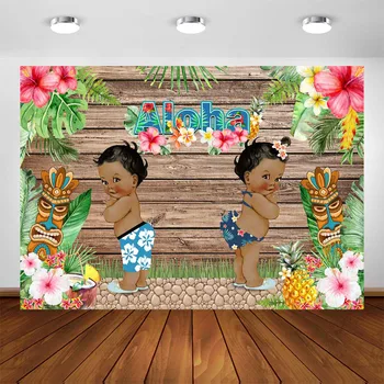 

Aloha Baby Gender Reveal Party Backdrop Wood Tropical Floral Hawaiian Luau Party Background Gender Reveal Cake Table Decorations