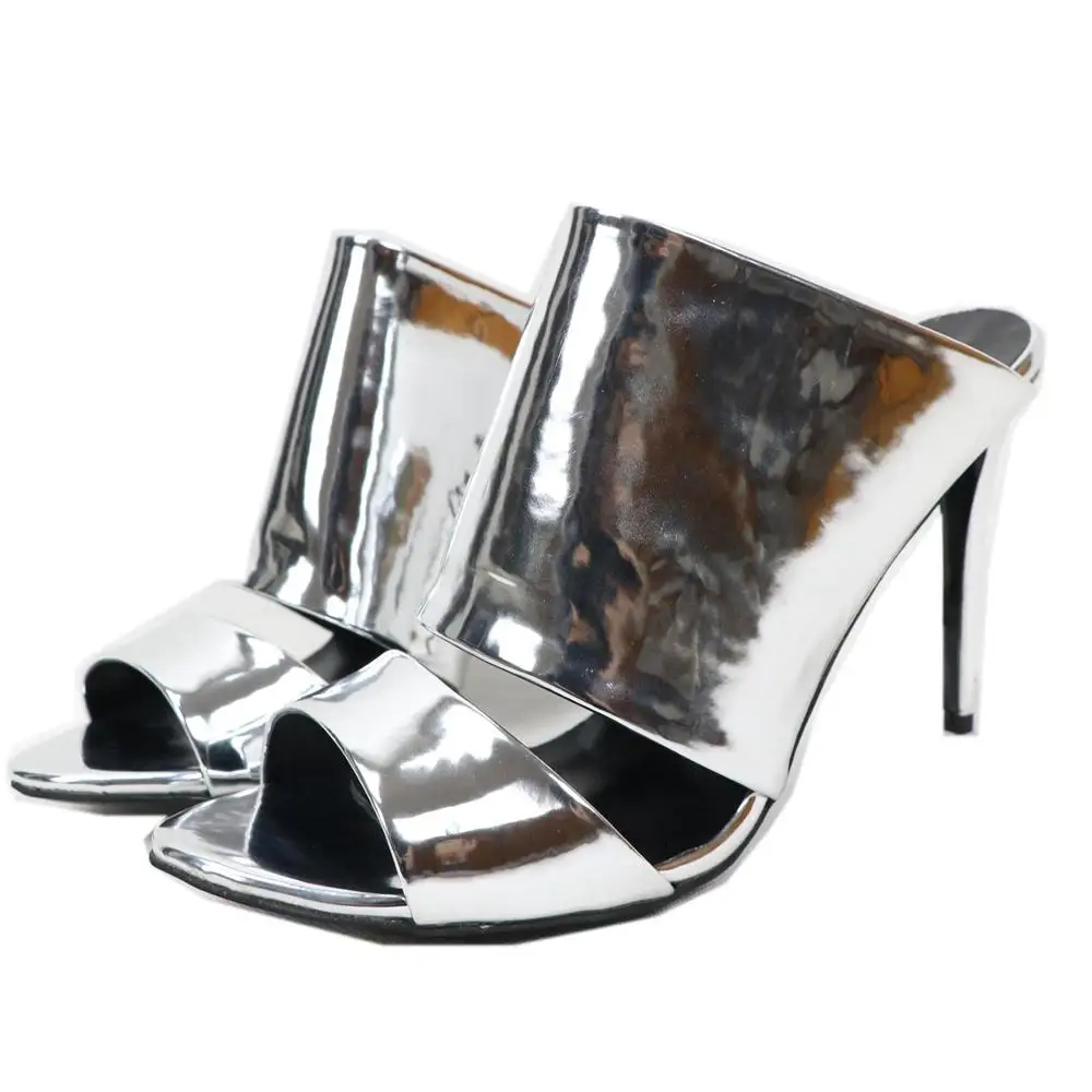 

Sorbern Metallic Silver Women Sandals Stilettos Open Toe Summer Shoes Slip On Ol Slides Sexy Fetish High Heel Slides Custom