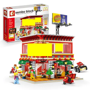 

Light Edition Four-in-One Fast Food Restaurant M Kee Street View Series Building Blocks Children's Educational Assembling Toy