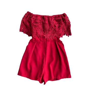 

fashion sexy Floral lace short Jumpsuit women casual off shoulder gules Black Playsuit female summer Elegant party Romper