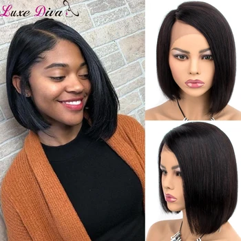 

Luxediva Bob Lace Wigs For Black Women Short Human Hair Wigs Side Part Half Long Half Short Brazilian Straight Bob Wigs