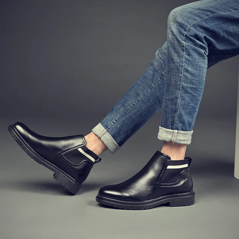 Yomior Italian Autumn Winter High Quality Genuine Leather Chelsea Boots Men Ankle Boots Male Fashion Dress Shoes Bottine Homme