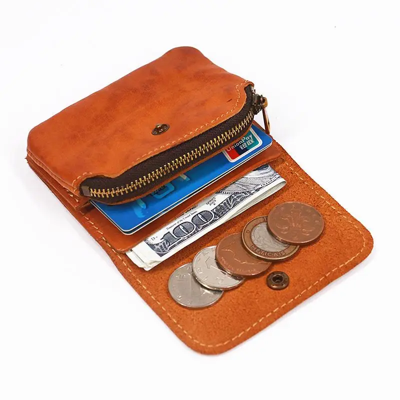 Vintage Style Men Leather Coin Purse Wallet Clutch Key Holder Zipper Small Soft Bag Mini Bag