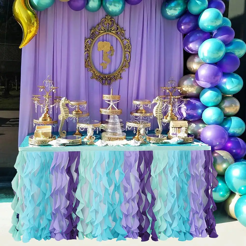 

Christmas Ocean Series Color Tulle Table Skirt for Table Skirt Cover Birthday Wedding Festive Party Decor Table Cloth