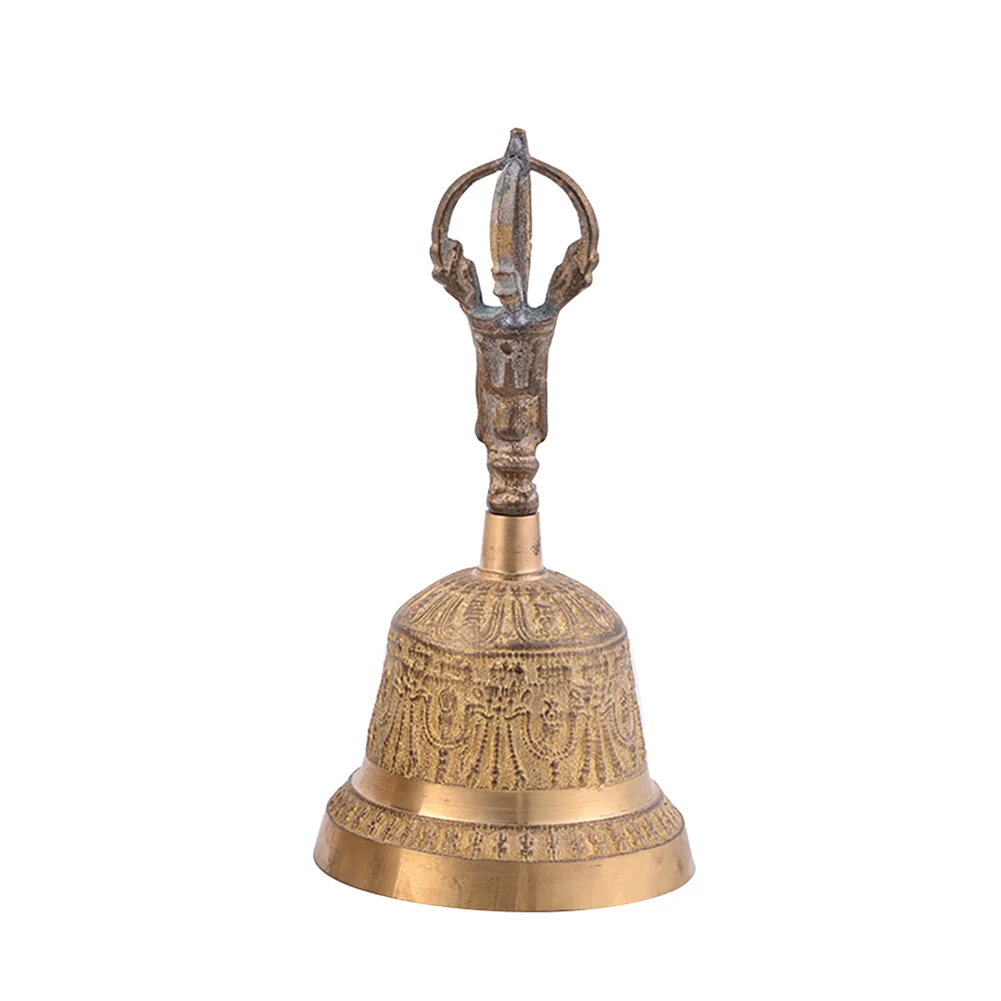 Handmade Prayer Desktop Brass Service Alarm FengShui Lucky Portable Tea Hand Bell Meditation Tibetan Buddhist Loud Call Dinner