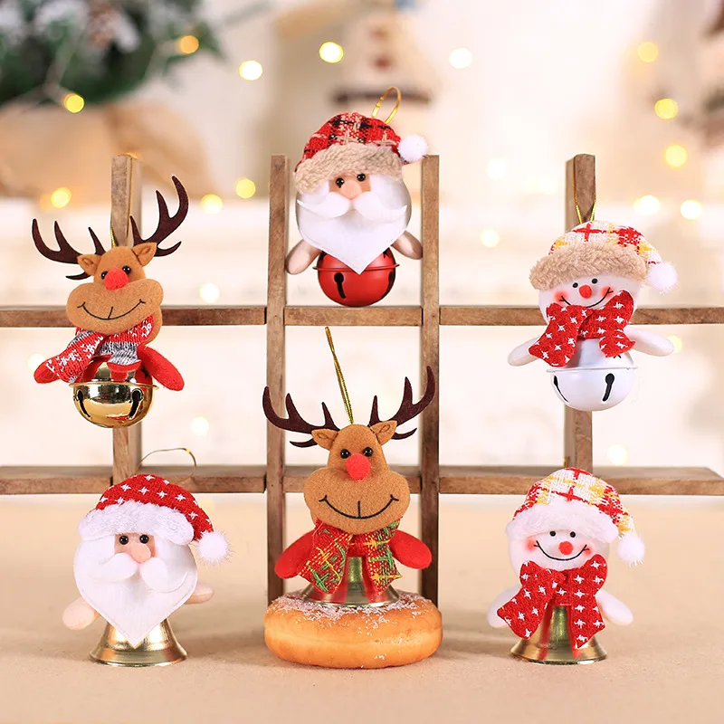 

Merry Christmas Ornament Plush Snowman Elk Bell Craft New Year DIY Santa Claus Pendants Christmas Tree Home Party Decoration