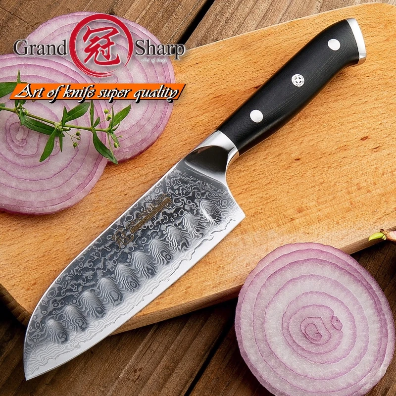 GRANDSHARP 5 дюймов нож Santoku VG10 японский дамасский из нержавеющей стали 67 слоев японские Дамасские кухонные ножи профессиональные
