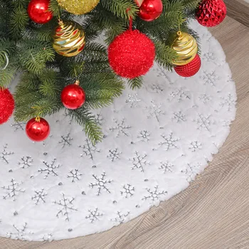 

Christmas Festival Decorations Ice Crystal Snowflake Tree Skirt Creative New 90cm Christmas Tree Apron Rabbit Fur Tree Skirt