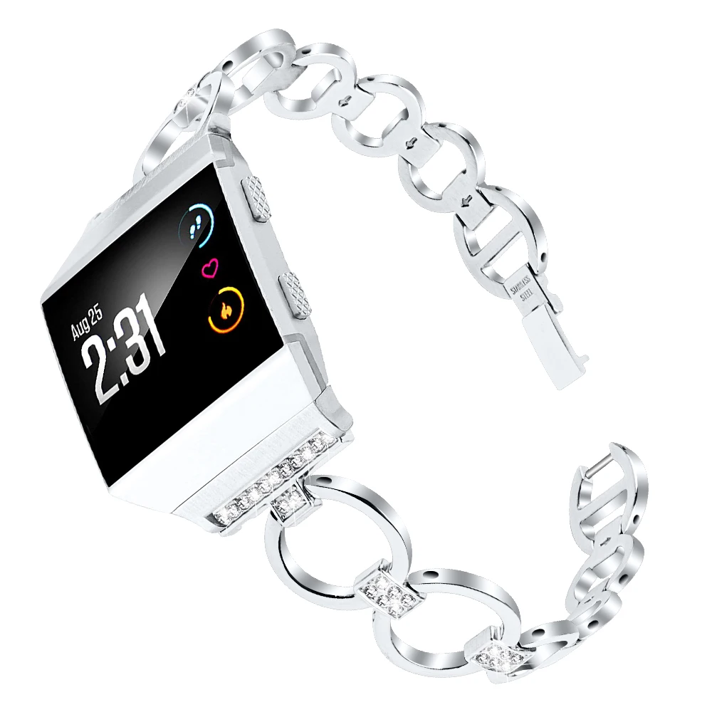 OULUCCI stainless steel watch band for fitbit ionic band strap accessories women diamond for fitbit ionic metal band