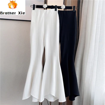 

Flare Pants Woman 2020 Spring New Vintage Loose-Fit High Waist Bell-bottom Pants Casual Pants Women's White Black Trousers