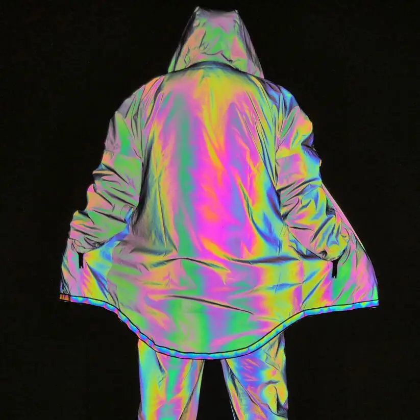 Spring Light Reflective Lighting Night Hooded Jacket Luminous Noctilucence Flourescent Man Boy's Hip Hop Coat Loosen Sparkling