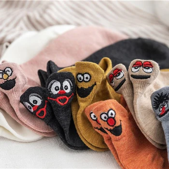 

Kawaii Embroidered Expression Candy Color Woman Socks Happy Fashion Girls Ankle Funny Socks Women Cotton Summer 1 Pair