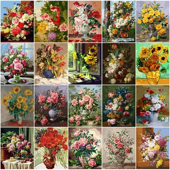 

HUACAN Pictures By Numbers Flower Acrylic Hand Painted Painting Drawing On Canvas Home Decoration Gift