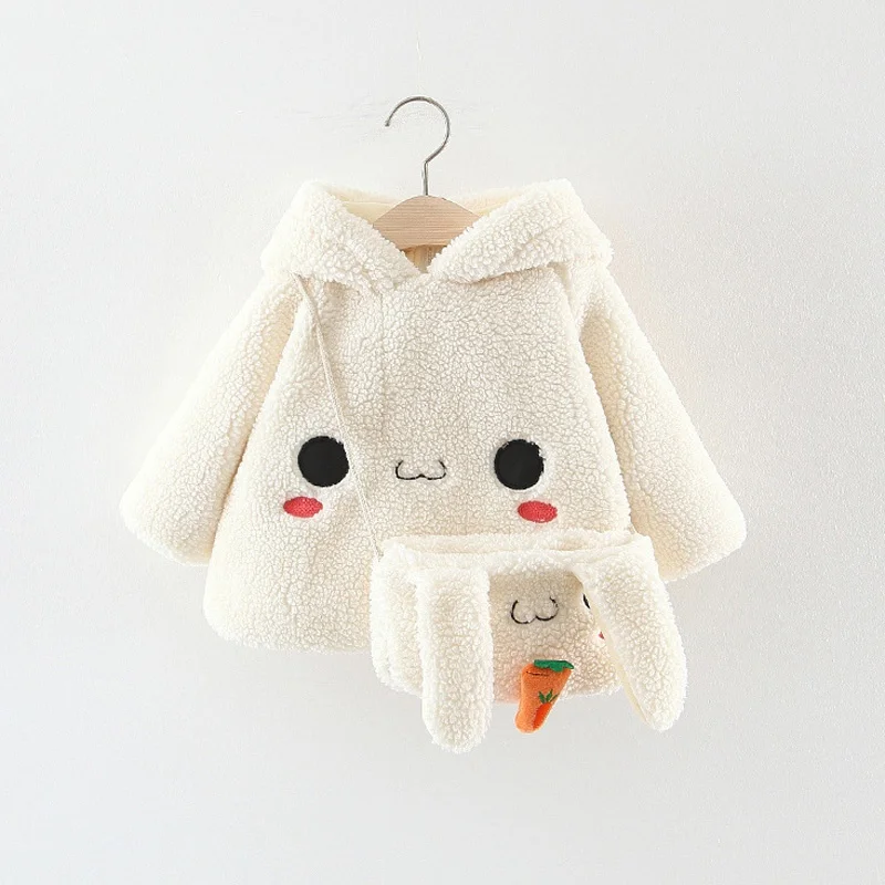 Детское теплое зимнее вельветовое пальто с капюшоном и ушками для новорожденных девочек верхняя одежда Casaco+ сумка с морковкой S9761