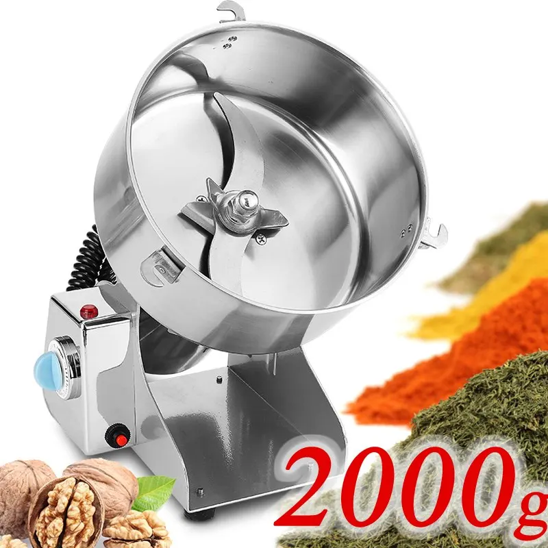 2000 г электрическая мельница для кофе/специй/перца из нержавеющей стали, мельница для измельчения кофейных зерен, дробилка для порошка, коммерческая/домашняя