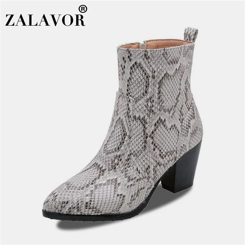 

ZALAVOR Plus Size 32-46 Women High Heels Ankle Boots Winter Snake Print Sexy Pointed Toe Shoes Women Casual Office Footwear