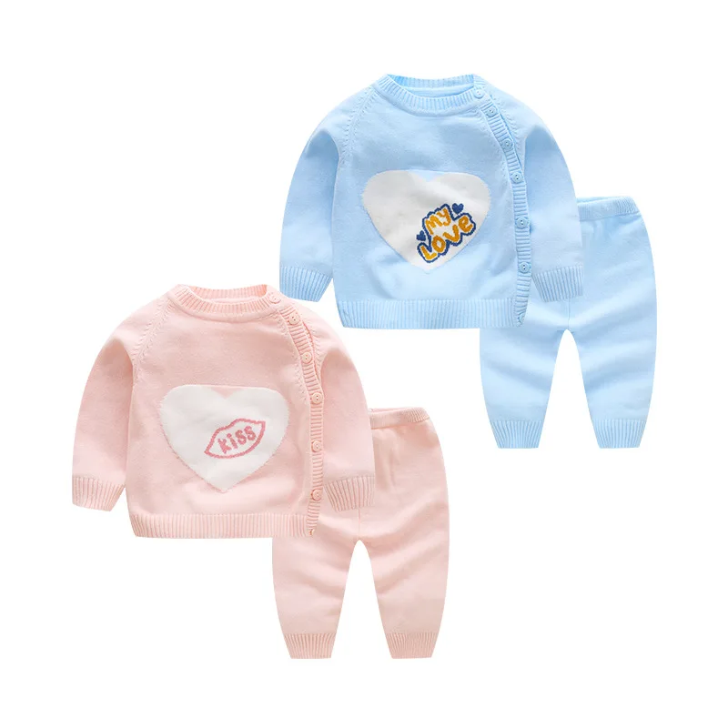 

Soft Warm Newborn Baby Sets Lovely Heart Pullover Infant Baby Knitting Sweaters Outfits Suits Cotton Baby Costume Z638