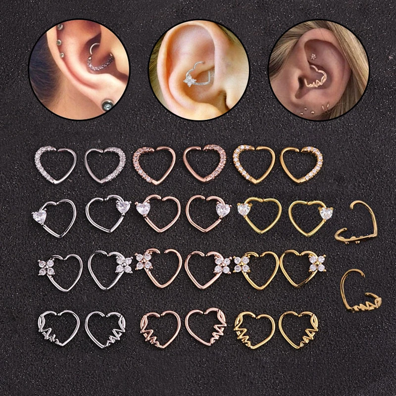 zwaard appel Verzorger Daith Heart Piercing Jewellery | Tragus Piercing Heart Rings - Heart Tragus  Piercing - Aliexpress