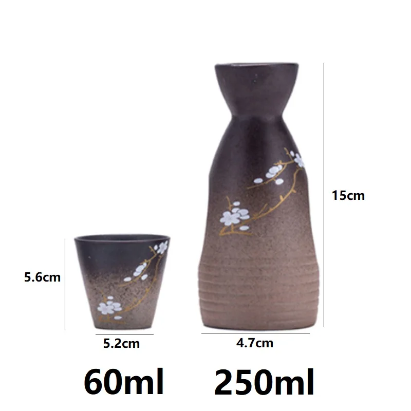 Title 3, Vintage seramik sake potası ve kase seti, Japon...