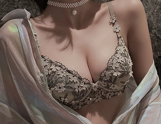 Small Breasts Gathered Bra Half A Cup Of Bra Adjustment Type Breast Support Sexy Embroidered Underwear bralette sets Bra & Brief Sets