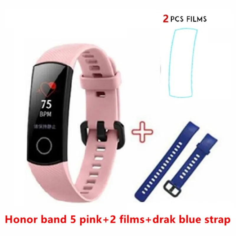 huawei Honor Band 5 крови кислородный тест фитнес водонепроницаемый Smartband AMOLED сенсорный экран плавание осанка Обнаружение пульса - Цвет: pin-2 fil-dra blu st
