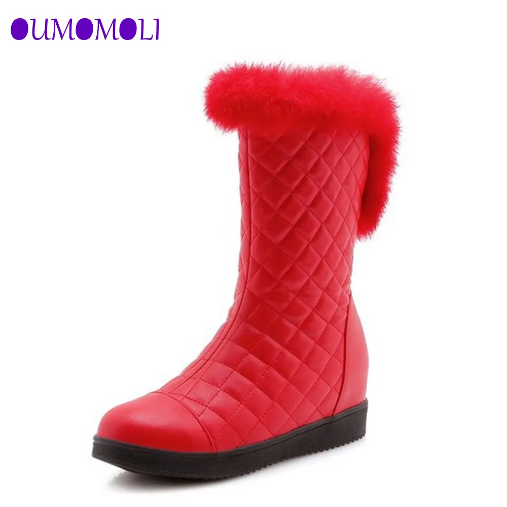 

New Popular Women Snow Boots Faux Fur Increased Heels Warm Fur Inside Solid Winter Boots Female Shoes Woman J433