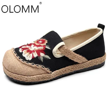 

2019 Spring New Black Embroidered Cloth Shoes Shallow Mouth Linen Shoes Platform Zapatos De Mujer Shoes Women