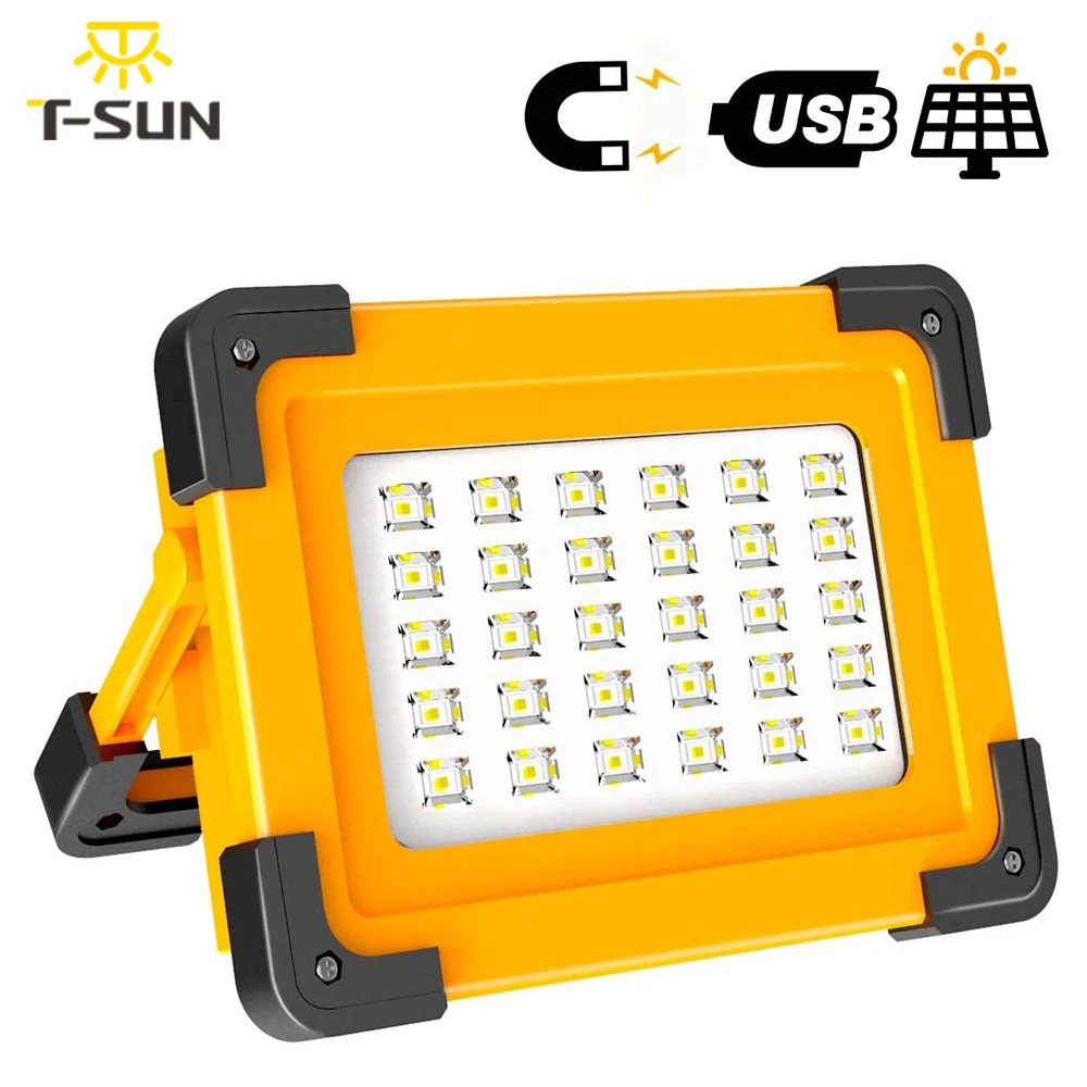 T-SUN COB USB + ładowanie słoneczne przenośna lampka robocza słoneczna lampa kempingowa z magnesem Led latarka na zewnątrz turystyka naprawa samochodów