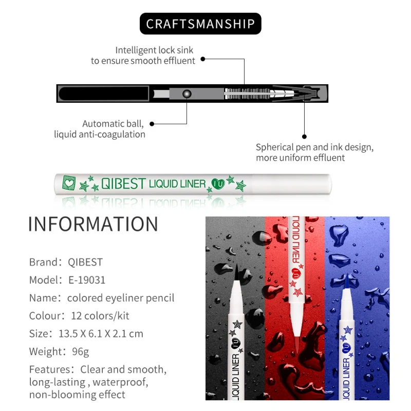 Горячая 12 цветов/набор Водонепроницаемая красочная подводка для глаз карандаш жидкая быстросохнущая долговечная самоочищающаяся подводка для глаз карандаш для макияжа