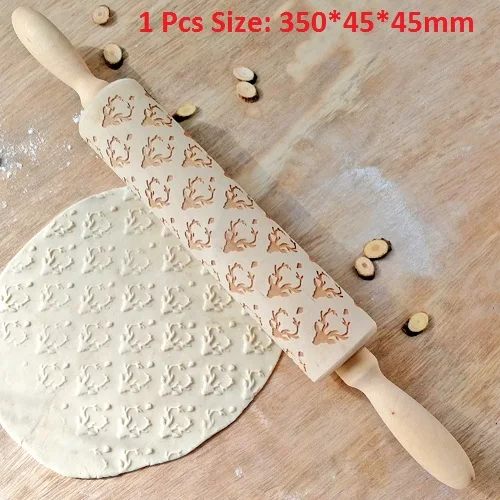 1PC e Рождественская скалка для теста, Деревянная Рождественская скалка для тиснения, палочка для выпечки, кондитерский инструмент, Рождественское украшение для дома - Цвет: 1PC e